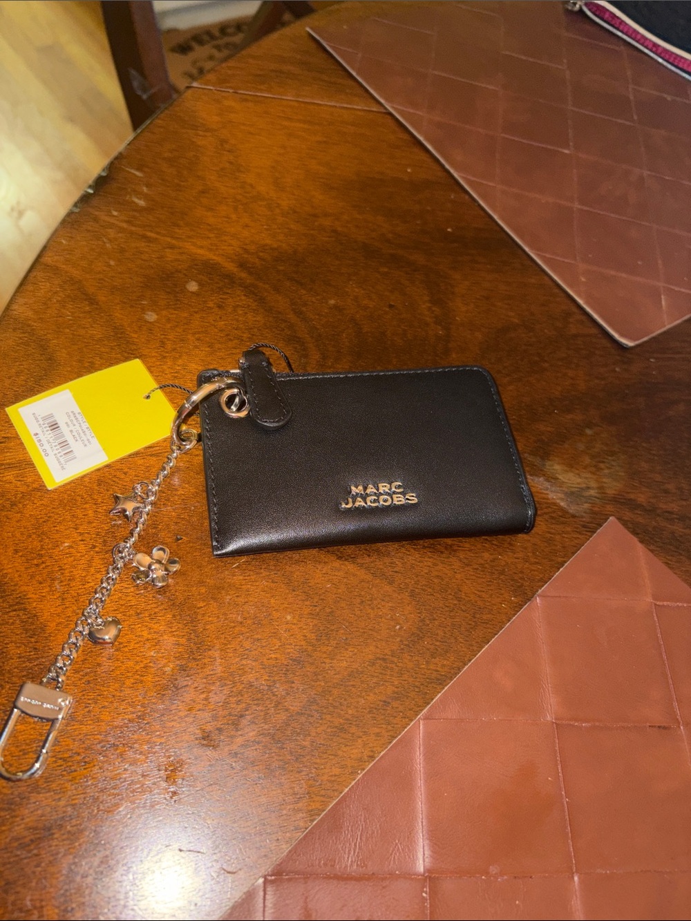 Marc Jacobs Black Leather Key & Card Holder with Charm Chain NWT